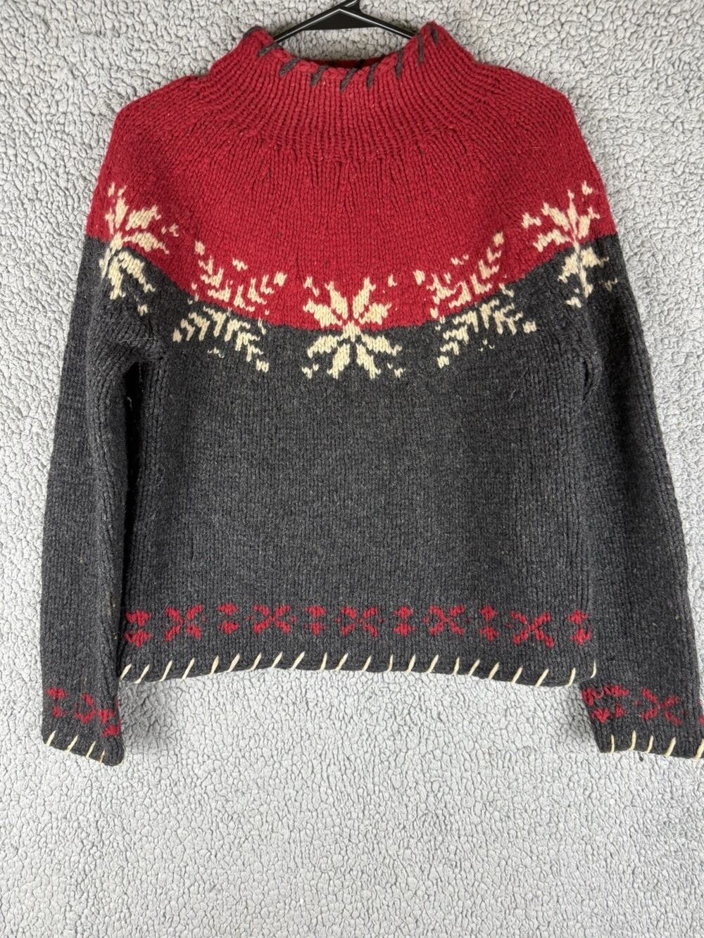 Woolrich Womens S Wool Chunky Knit Fair Isle Snowflake Crewneck Sweater